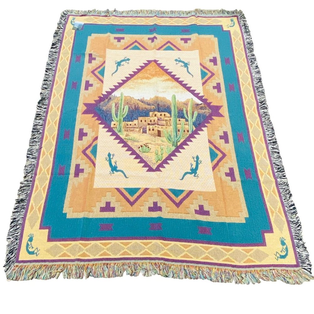 Sedona Sunset Southwest Kokopelli Gecko Desert Cactus Tapestry Afghan Throw